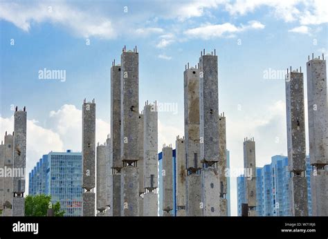 vertical reinforced concrete columns  rebars  construction site