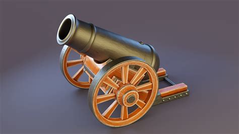 Cannon With Wooden Base D Asset Cgtrader