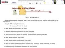 Who vs. Whom Worksheet 1 Worksheet for 7th - 9th Grade | Lesson Planet