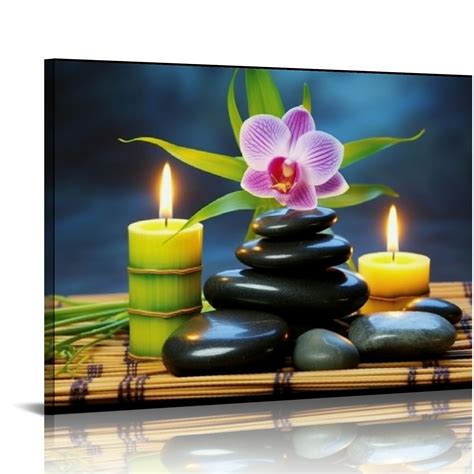 Onetech Art Hd Print Modern Orchid Zen Spa Stone Bamboo Candle Oil