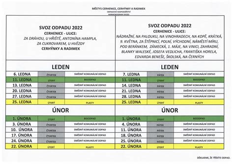 Svoz odpadu v roce 2022 Městys Cerhenice