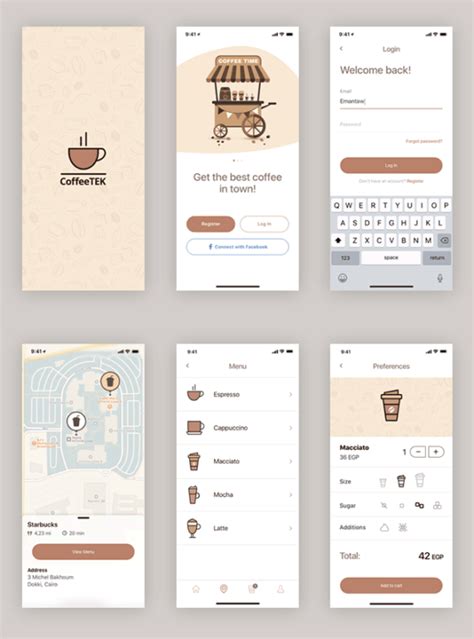 Coffee app design template for Sketch - Freebiesbug