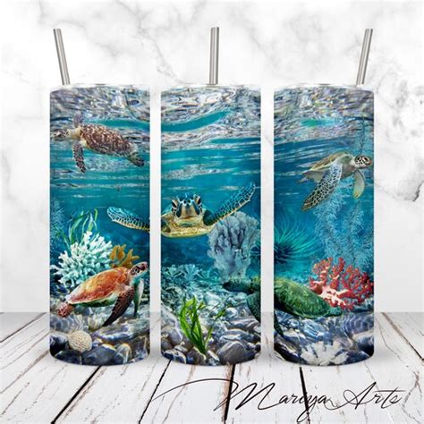 3D Sea Turtle Tumbler Wrap PNG Seamless Under The Ocean Etsy