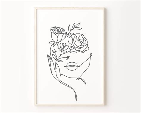 Woman With Flower Head Print Modern Minimalist Female Line