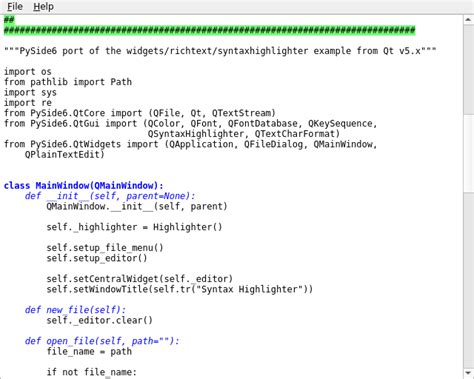 Syntax Highlighter Example Qt For Python