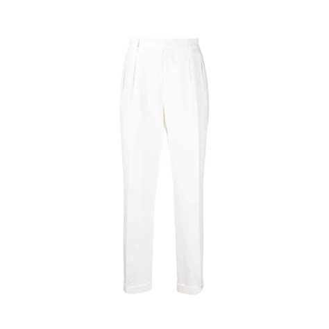 Pantalon Brunello Cucinelli Droit Coton Lin Blanc Ecru