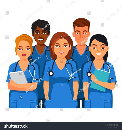 Group Medical Students Nurses Practicing Interns Stock Vector 320086952