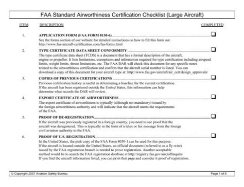 Standard Airworthiness Certification Checklist Lrg Ac FAA Aircraft