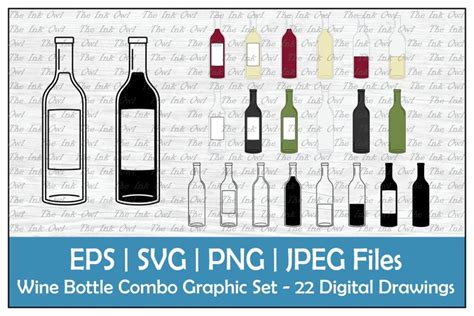 Wine Bottle Combo Clipart Outline Silhouette And Color