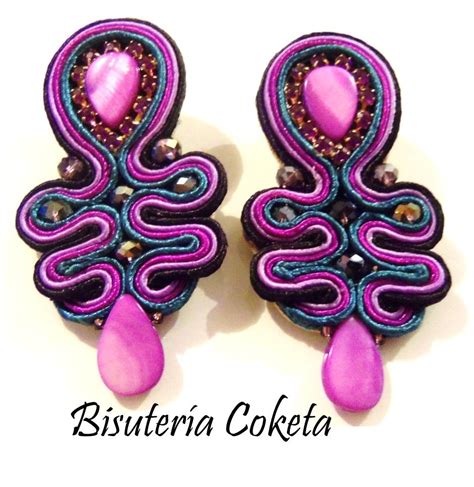 Zarcillos elaborados con la técnica de Soutache Piedras naturales