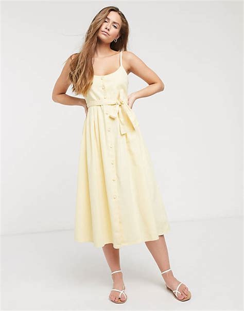 Asos Design Soft Denim Midi Dress In Yellow Asos