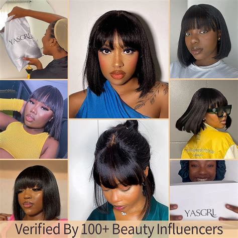 Yasgrl 10 Light Yaki Straight Human Hair Bob Wig With Bangs Realistic