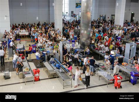 Security and passport control at Antalya International Airport, Turkey ...