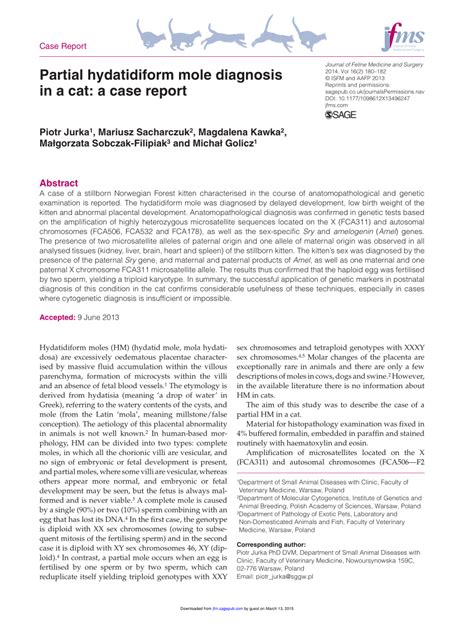 Pdf Partial Hydatidiform Mole Diagnosis In A Cat A Case Report