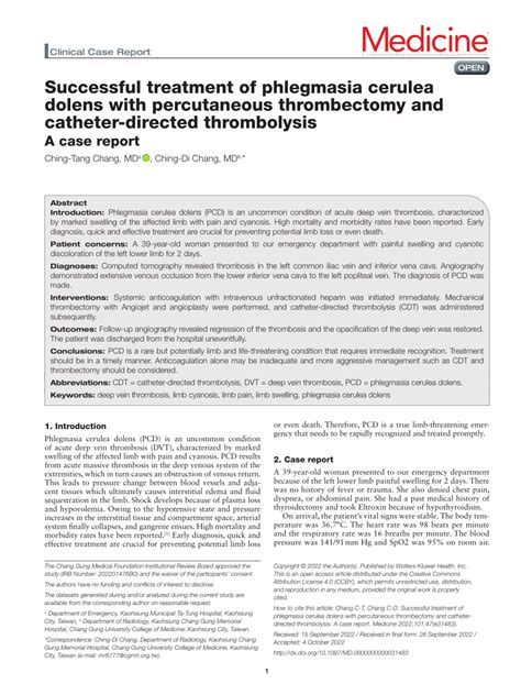 Pdf Successful Treatment Of Phlegmasia Cerulea Dolens With