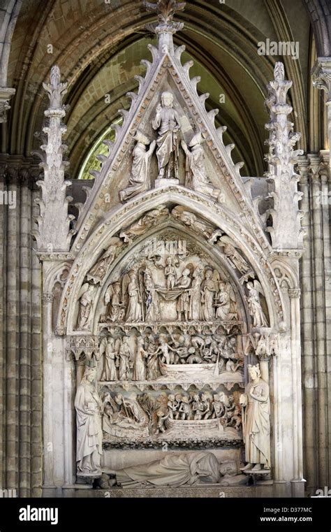 Medieval sculptures on the gothic Tomb monument of Dagobert (603-639 ...