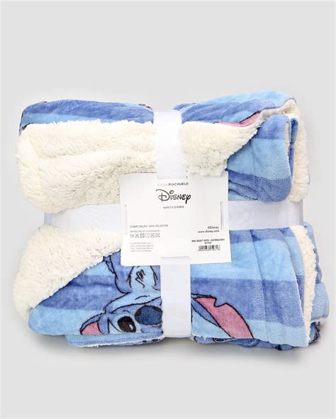 Manta Casal Sherpa De Microfibra Stitch Azul Disney Fanlab Oficial