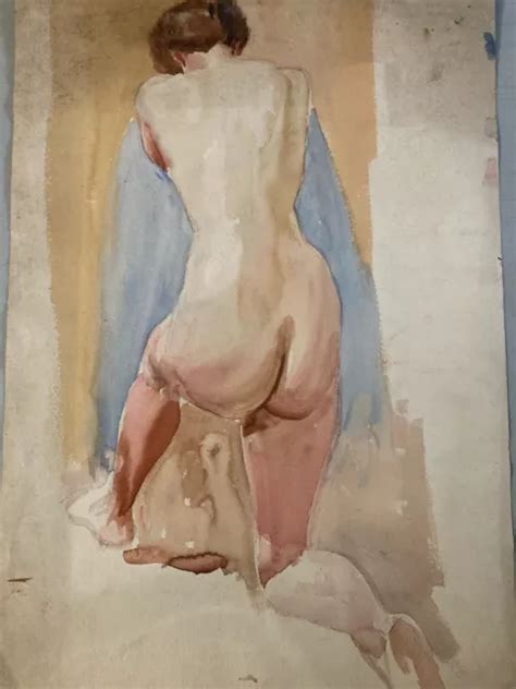 BEAUTIFUL DRAWING NAKED Woman Watercolour On Paper Erotic 1950 Workshop