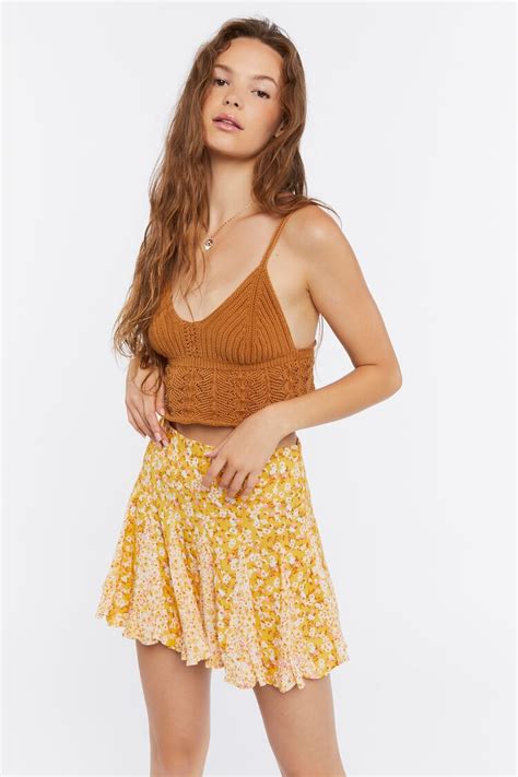 Forever 21 Floral Print Mini Skirt Yellow Gold Multi Forever21usa