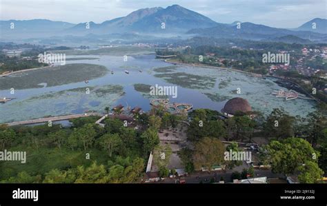 Aerial view of Situ Bagendit is a famous tourist spot in Garut with mountain view. Garut ...