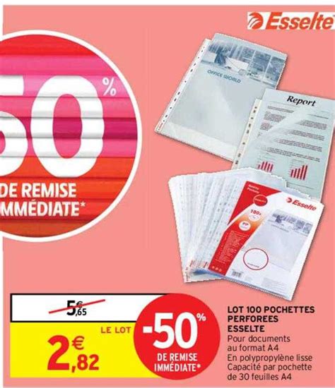 Promo Lot 100 Pochettes Perforées Esselte chez Intermarché Hyper