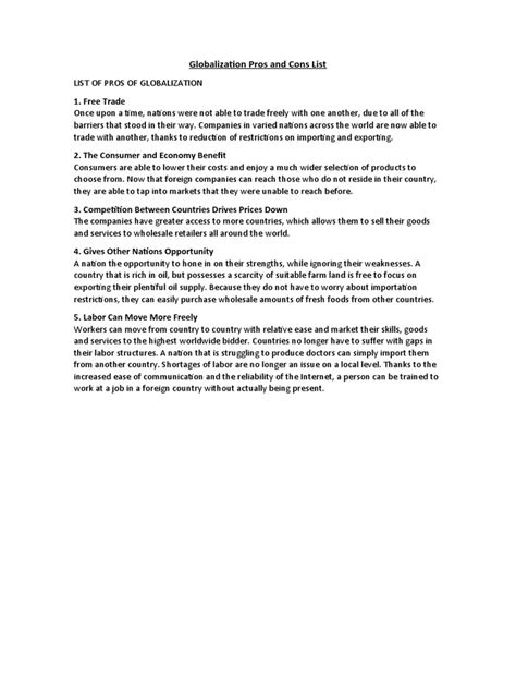 Globalization Pros And Cons List Download Free Pdf Globalization