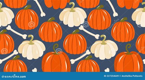 Seamless Pattern With Pumpkins For Halloween Pumpkins And Squash With