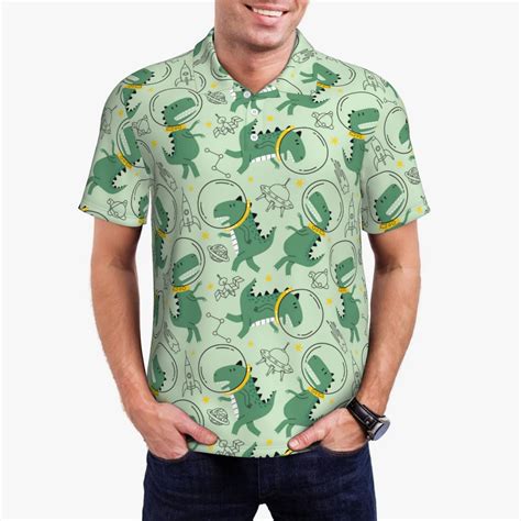 Kdxio Cute Dinosaurs In Space Print Mens Short Sleeve Polo Shirt