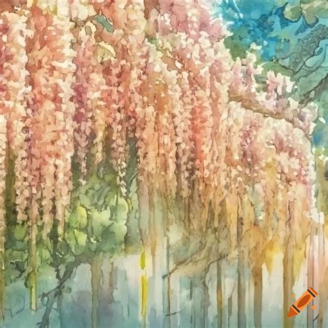 Watercolor Painting Of Wisteria Blossom On White Backdrop On Craiyon