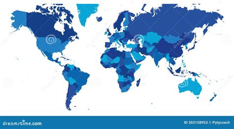 Blue Political Map of World. Stock Vector - Illustration of geography ...