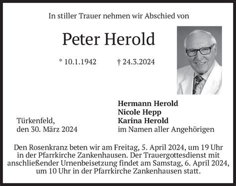 Traueranzeigen Von Peter Herold Trauer Merkur De