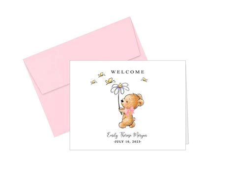 Personalized Baby Girl Card, Baby Card With Bear and Butterflies ...