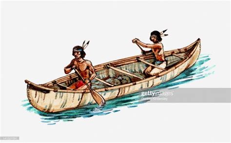 Illustration of Native Americans rowing bark canoe | Canoe, Rowing ...