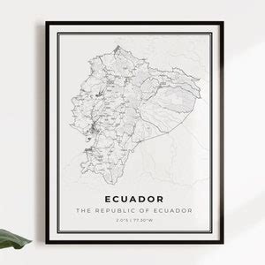 Ecuador Map Print Country Road Map Poster Guayaquil Quito South