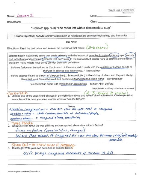 Sci Fi Short Stories Lesson 1 Preparation Teach Like A Champion