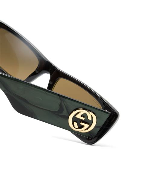 Gucci Eyewear Logo Plaque Rectangular Frame Sunglasses Green