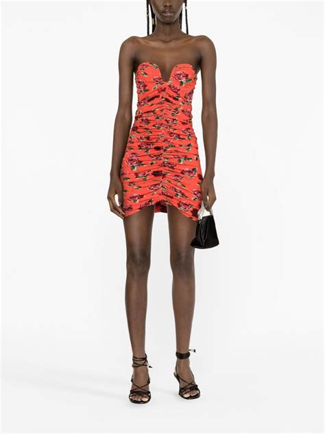 Magda Butrym Floral Ruched Minidress In Red Modesens