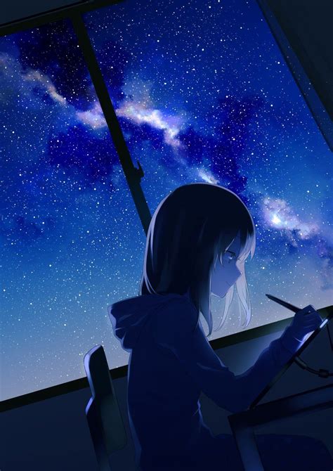 Night Sky Anime - 848x1200 - Download HD Wallpaper - WallpaperTip