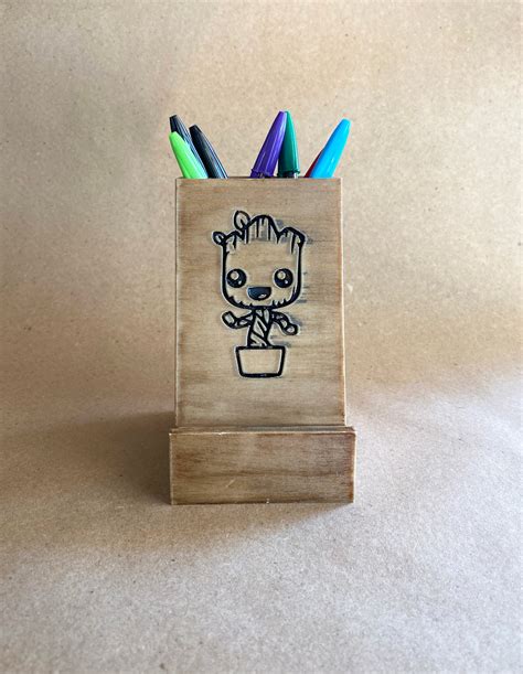 D Printed Wood Baby Groot Modern Phone Stand Pencil Etsy