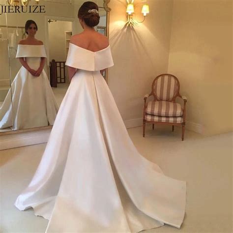 Jieruize Branco Cetim Simples Vestidos De Casamento Fora Do Ombro