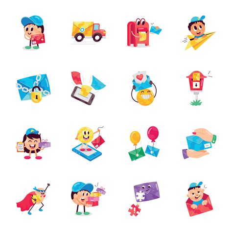 Collection of Flat Style Mail Service Stickers 46862958 Vector Art at ...