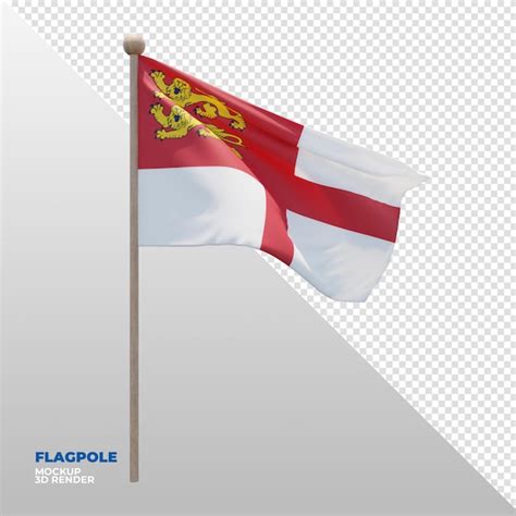 Premium PSD Realistic 3d Textured Flagpole Flag Of Sark