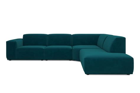 Todd Extended Sectional Chaise Sofa, Right Facing, Deep Teal Velvet ...