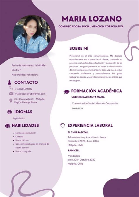 curriculum profesional creativo morado Currículum Currículum