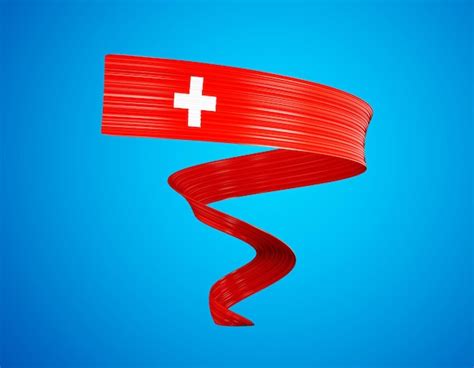 Premium Photo 3d Flag Of Switzerland 3d Shiny Waving Flag Ribbon Isolated On Blue Background