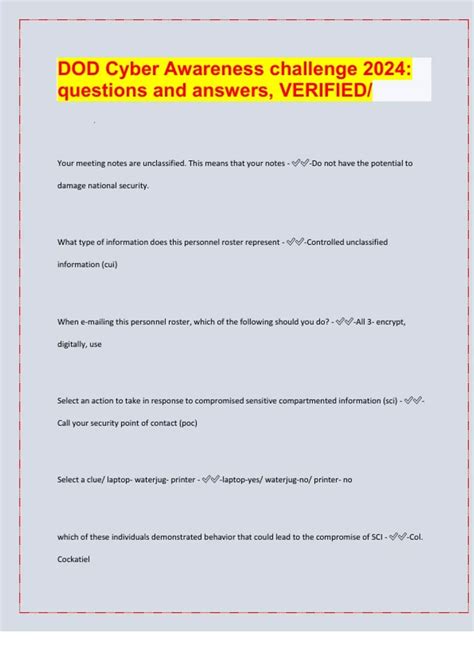 Dod Cyber Awareness Challenge 2024 Answers