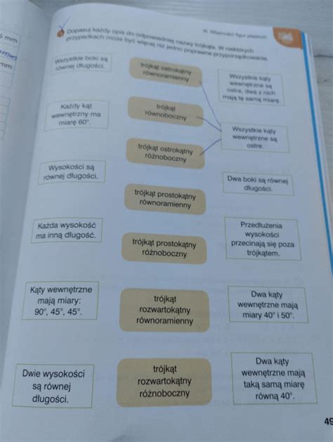 Dopasuj każdy opis do odpowiedniej nazwy trójkata W niektórych