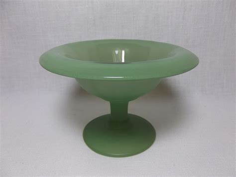 Antique Small Green Glass Pedestal Bowl Compote Frosted Opaline Ebay