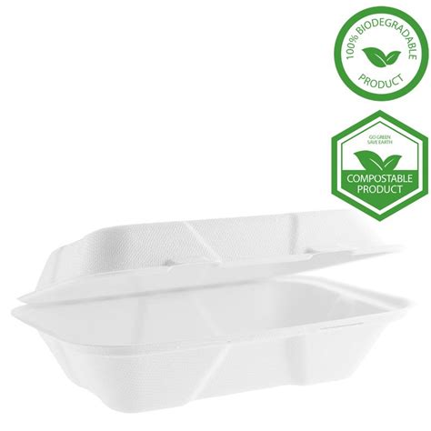 HB10 Bagasse Clamshell Meal Box 9x6 SugarCane Glopack