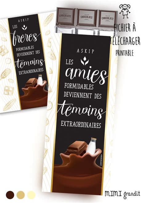 Chocolat témoin mariage étiquette à imprimer maison demande originale